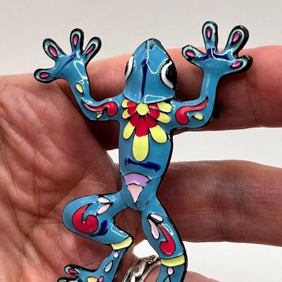 💛 NEW beautiful & stunning hand painted colorful frog brooch 💛 - Picture 3 of 5